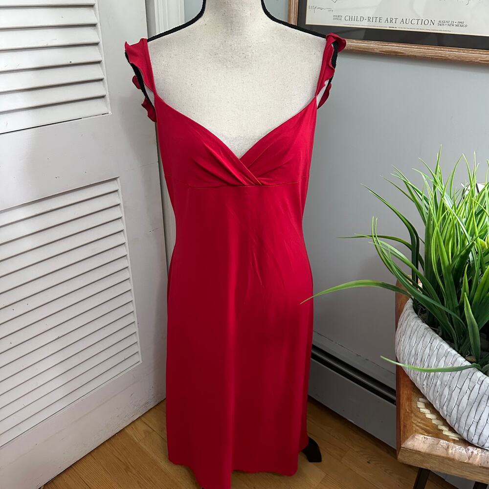 Vintage Parallel Dress Womens Large Red Midi Slinky Dainty Y2K Indie Grunge